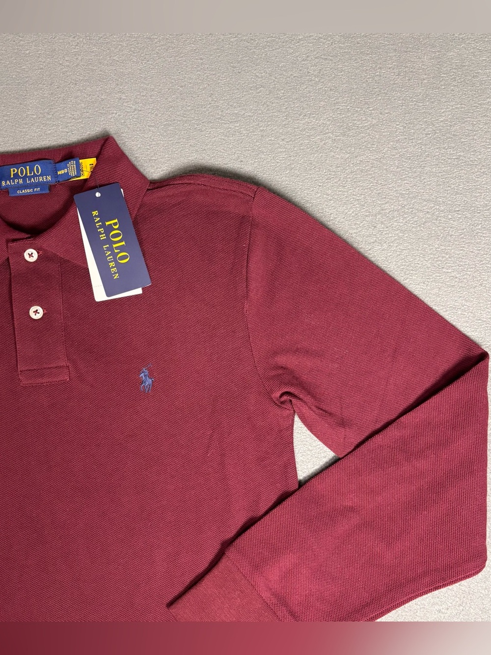 Polo Ralph Lauren Polo Shirt Kids Burgundy Long Sleeve Classic Fit Sz M (10-12)
